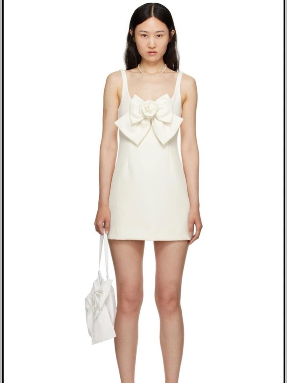 Sandy Liang Arden Bow Mini Dress Bridal Off White NWT Size 0 Rosette